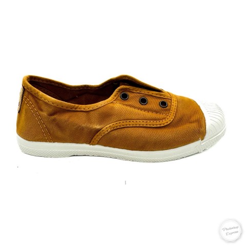 Sneaker in cotone cuoio bambino Natural World